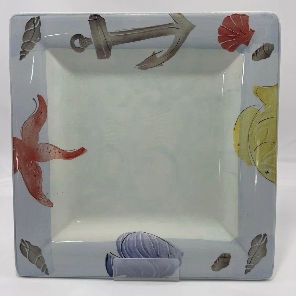 ARM Ceramica Italy Nautical Square Serving Plate Dish Fish Anchor Starfish Shell